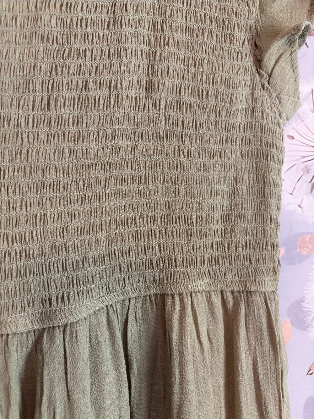 Blu Pepper Olive Green Smocked Flutter Sleeve Tiered Maxi Dress - Picture 6 of 7